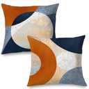 Supwhd Abstract Modern Boho Pillow Covers 18x18 Set of 2, Navy Blue Orange Gold Textured Circles Decorative Pillow Covers for Bedroom Living Room, Modern Home Decor