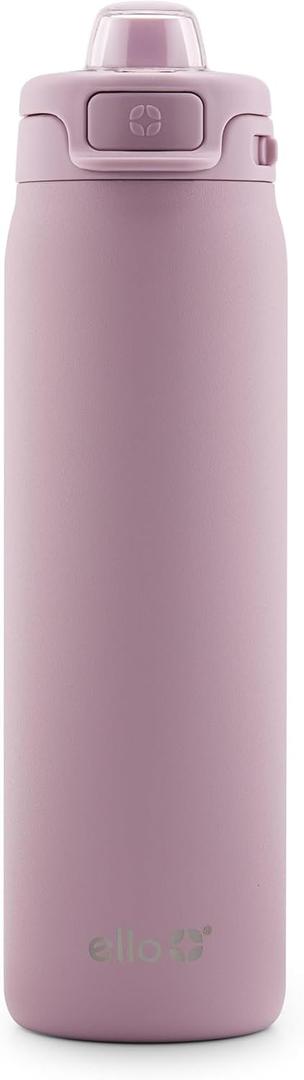 Ello Pop & Fill 22oz Stainless Steel Water Bottle with Quick Fill Technology, Double Walled and Vacuum Insulated Metal, Leak Proof Locking Lid, Sip and Chug, Reusable, BPA Free, Mauve