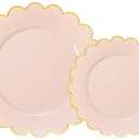 LIYH 60 Pcs Pink Plastic Plates with Gold Pink Plates Disposable Plate Includes 30 Dinner 10.25" and 30 Dessert Plate 7.5" for Baby Shower,Weddings,Parties,Birthday,Mothers Day