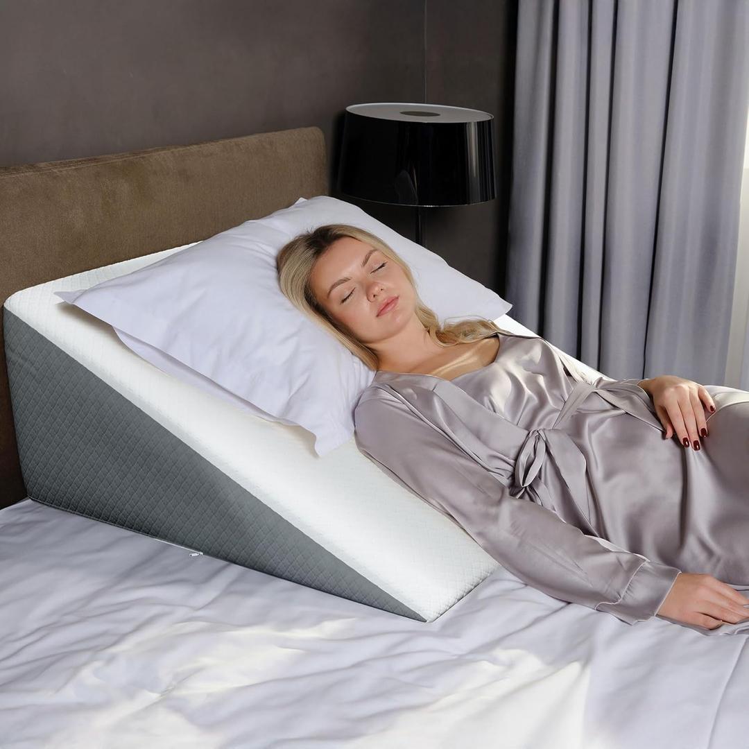 Kolbs Bed Wedge Pillow Extra Wide with Memory Foam Top, Large 12 Height (31 x 33 x 12) Stylish Jacquard Cover for Sleeping and Acid Reflux