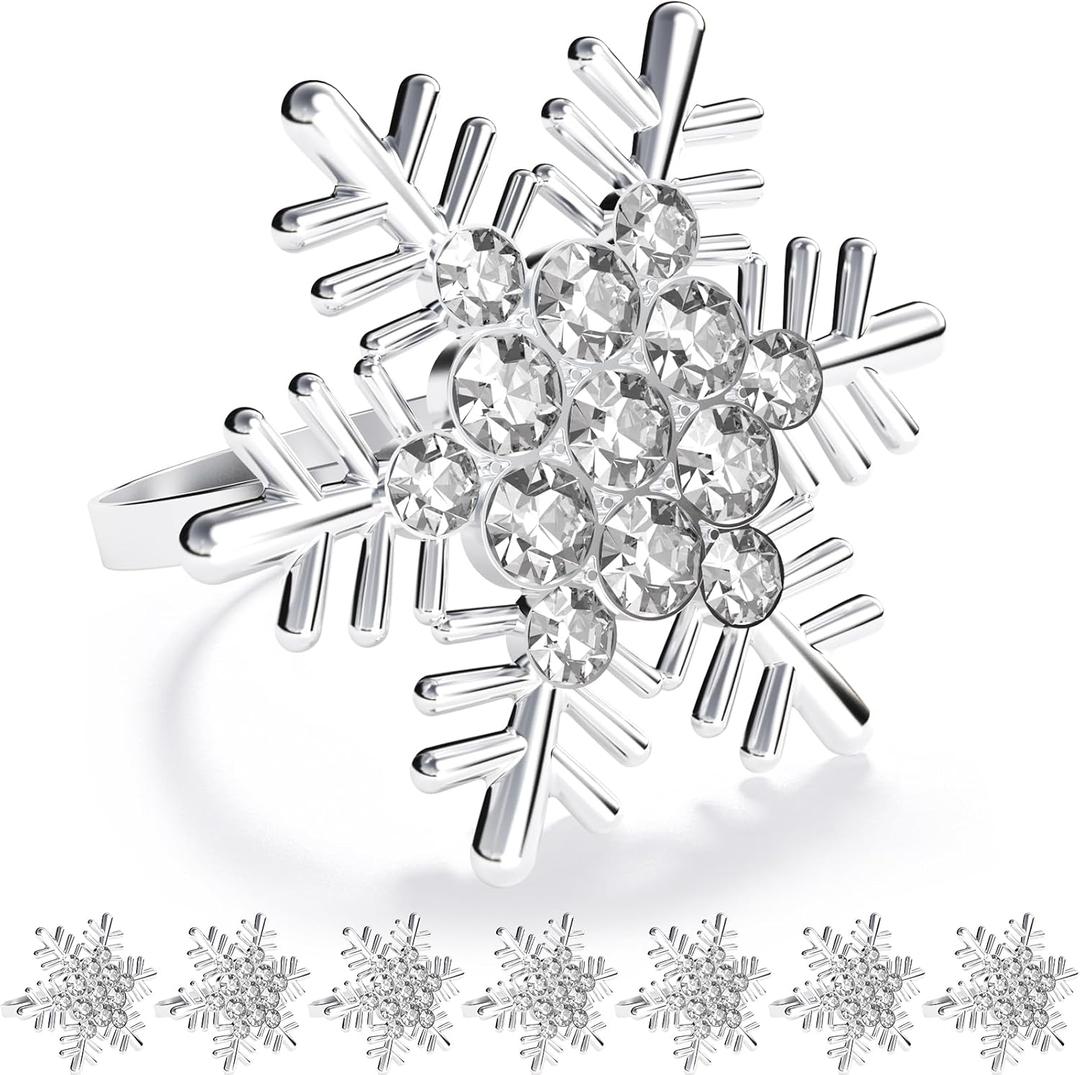 ZeeDix Christmas Silver Snowflake Napkin Rings Set of 8, Napkins Ring for Dinning Table - Rustic Dinner Tables Decoration for Wedding Receptions Christmas Thanksgiving Holiday Party Dinner Parties