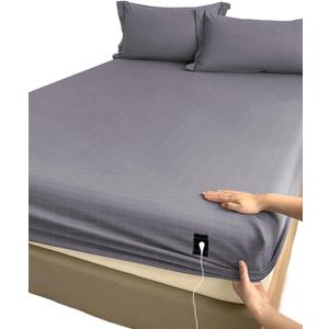 Grounding Sheets Twin Size (39x75x14in), 90% Organic Cotton + 10% Silver Fiber, Grounding Sheet for Bed, Fitted Grounded Sheet for Improved Sleep, Earth Sheets with 15FT Cord Gray