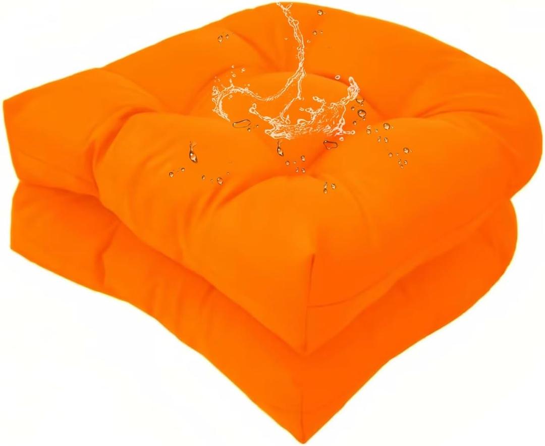 Set of 2 Outdoor Indoor U Shaped Wicker Seat Cushion Decorative Orange Tufted Chair Pads Chair Cushions Set for Patio Garden Home Office Furniture