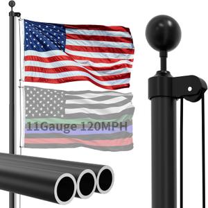 11 Gauge Heavy Duty 25 FT Flag Pole, Unbending 120MPH Wind Resistance, 45K PSI & 95 HBW Hard Aerospace Aluminum Flagpole, In-Ground Flagpole Kit for Outside House