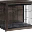 DWANTON Dog Crate Furniture with Cushion, Wooden Kennel Table with Double Doors, Indoor Dog House, Small/Medium/Large/Extra Large Size, 27.2" L, Dark Gray