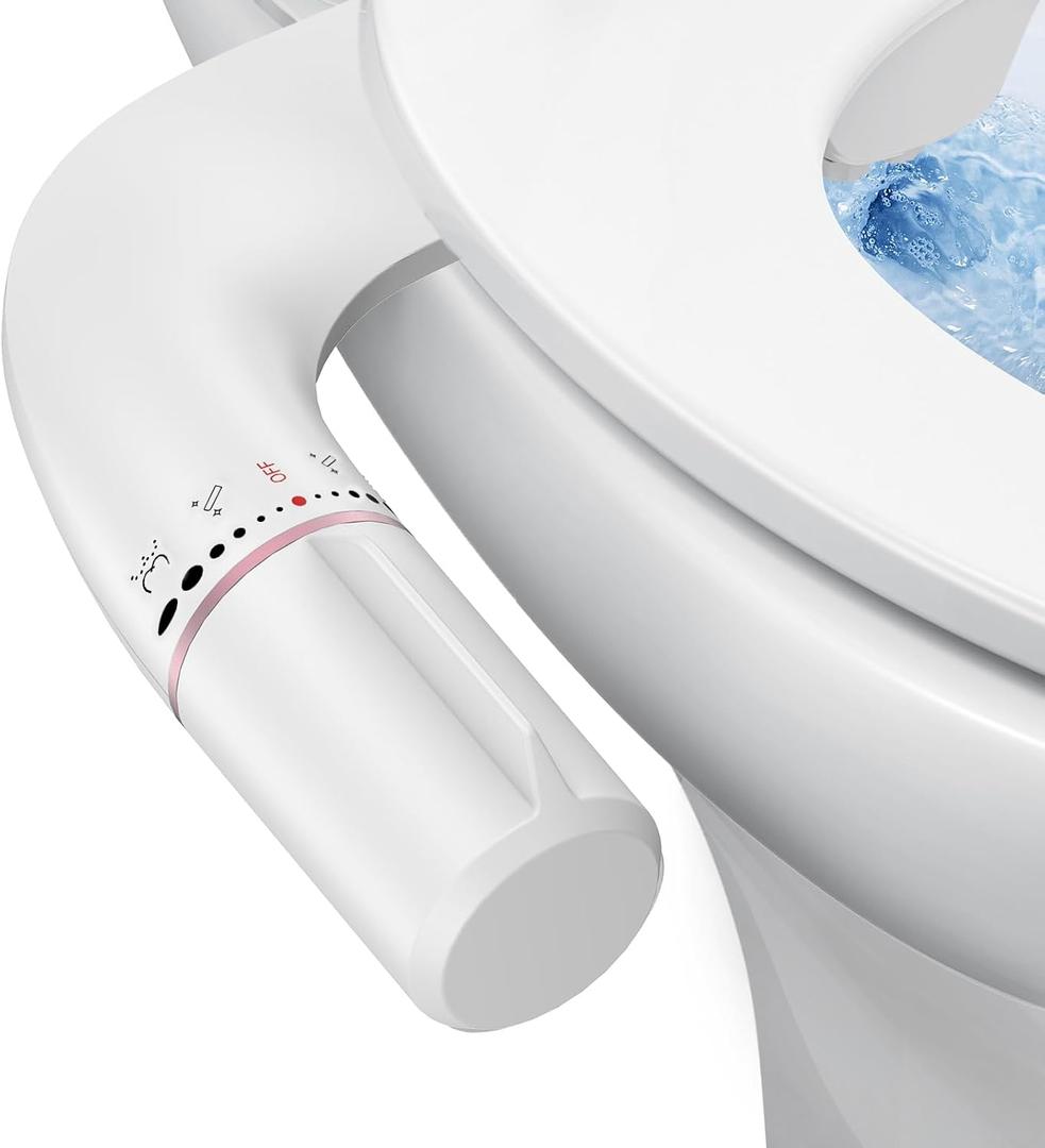 Bidet Attachment for Existing Toilet Seats, Ultra-Slim, Non Electric, Dual Nozzle, Rear & Feminine Wash, Fresh Cold Water Sprayer, Badays Bedets Bedits Badette Bidgets, Rose Gold