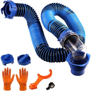 SheeChung 10FT RV Sewer Hose Kit, Sewer Hose for RV Camper, Heavy-Duty Camper Waste Hose with Leak-Proof Swivel Fittings, 90 Clear Elbow, 2 Storage Caps, TPE Tech for Crush-Proof and UV-Resistant
