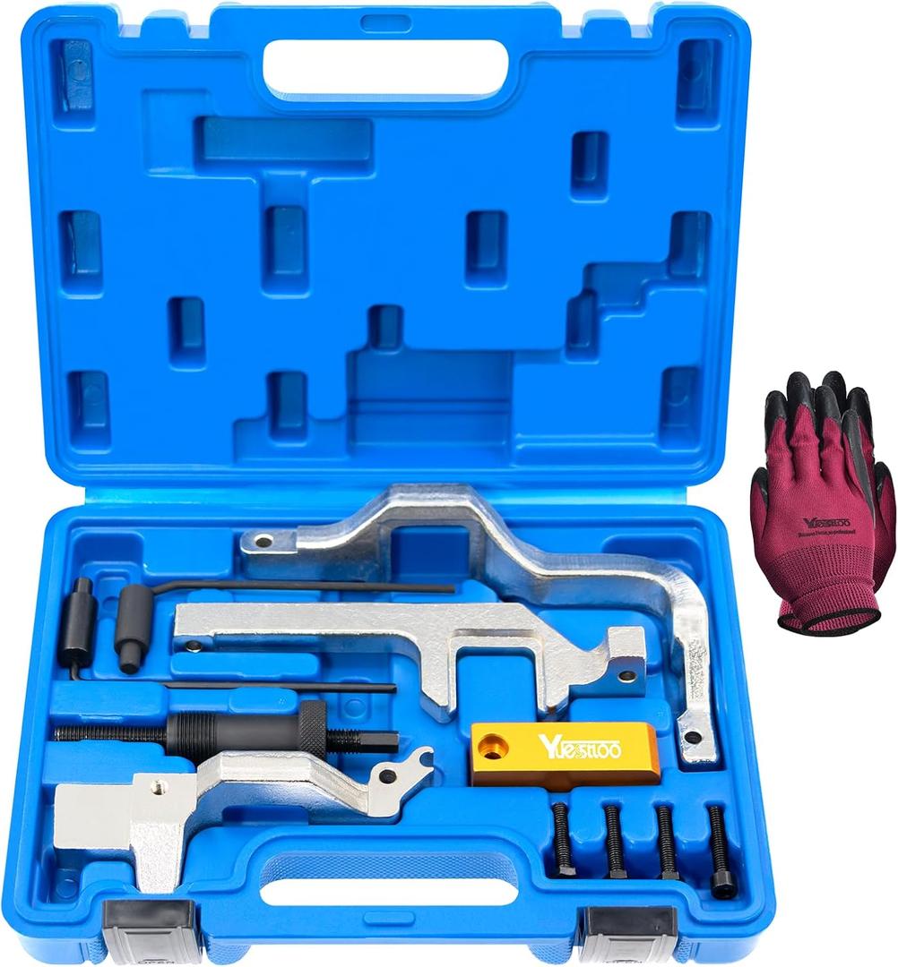 Engine Camshaft Alignment Locking Timing Tool Kit Compatible with BMW Mini Cooper N12 N14, with Carrying Case & Gloves (10Pcs Set for N12 N14)