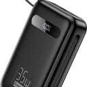 EnergyQC Power Bank, 20,000mAh 35W PD 3.0+QC 4.0 Fast Charging Portable Charger with Built-in Lightning & USB-C in&Out Cables, Battery Pack for iPhone 16/15/14 Series, Galaxy, iPad, AirPods, Black
