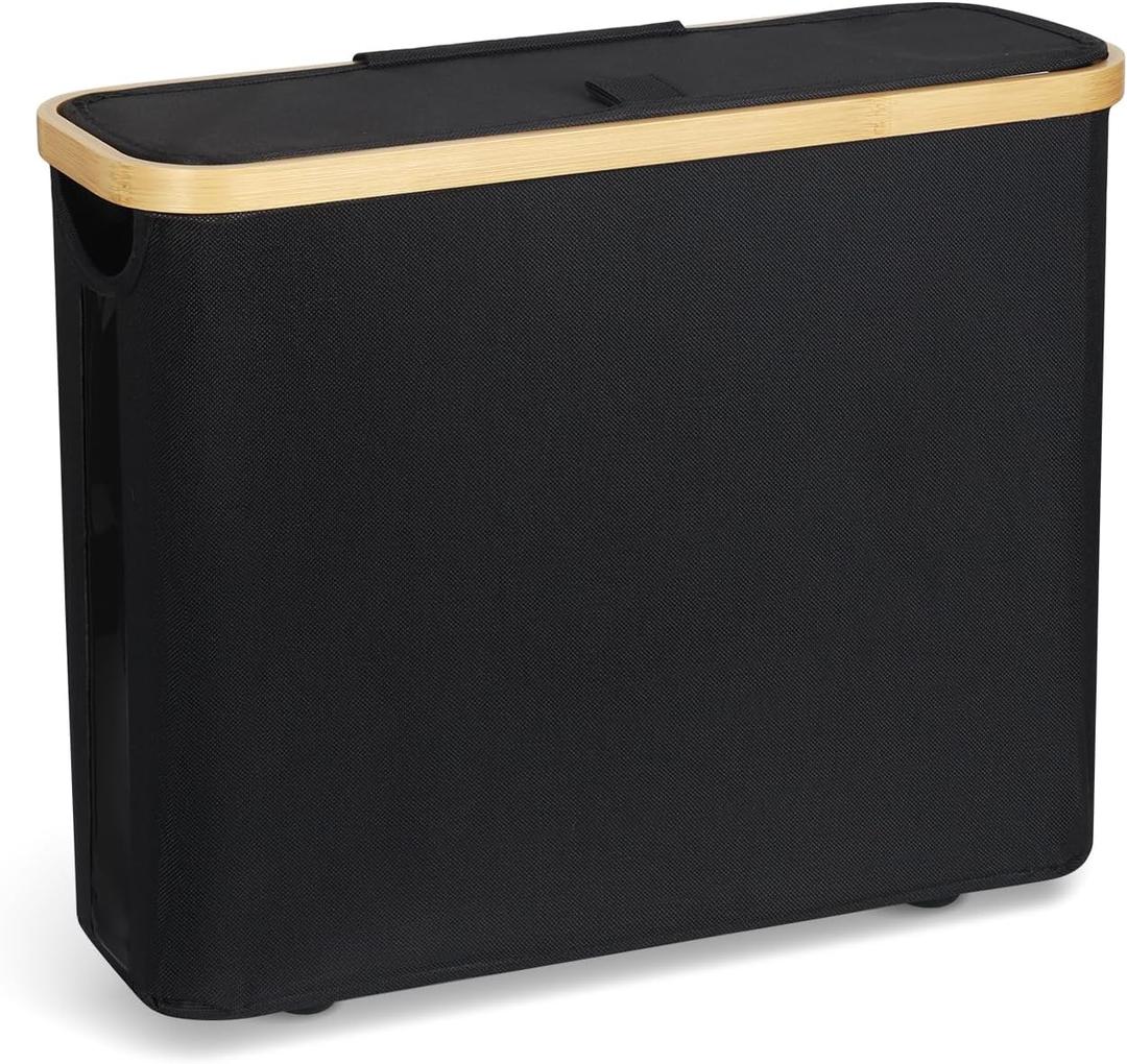 Toilet Paper Basket with Lid, Free-Standing Toilet Paper Holder and Organizer for Bathroom, Large Capacity Storage for up to 9 Mega Rolls, 17"x 6.8"x13.9", Black