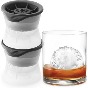 Tovolo Craft Ice Molds  Baseball 2.5 Large Sports Ice Spheres for Whiskey, Bourbon, Cocktails, Gifts & More  2 Pack Slow Melting, Stackable, BPA-Free Silicone Leak-Proof Lids, Dishwasher-Safe