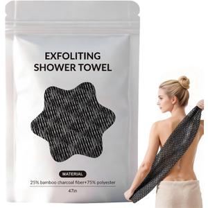 Blissal Exfoliating Shower Towel, 2-in-1 Exfoliating Microfiber Towel, Deep Exfoliating, 2 Sides Shower Towel, Premium Scrub Wash Cloth for All Body Skin Types Woman and Men (Black)