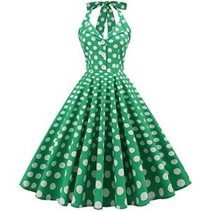 50s Dresses for Women Vintage 1950s Halter Retro Cocktail Dress 50s Polka Dot Pinup Rockabilly Audrey Hepburn Tea Party Dress L