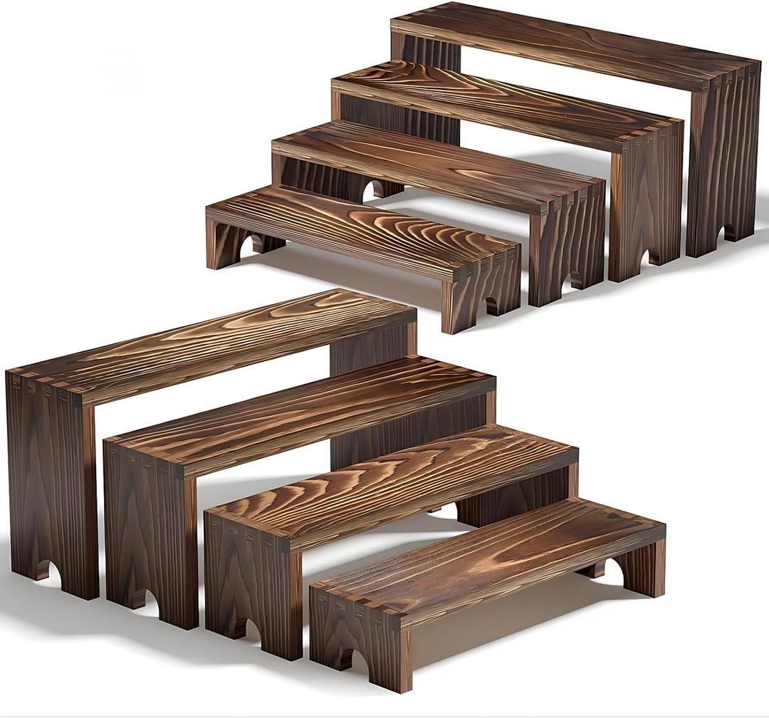 2 Set Wooden Tiered Risers Display Stands for Vendor Events,Stackable Wooden Cupcake Display Stand,Farmhouse Decor Wood Dessert Table Display Set,Vendor Booth Display Items,Food Display Risers for Party12-11.2-10.4-9.6IN