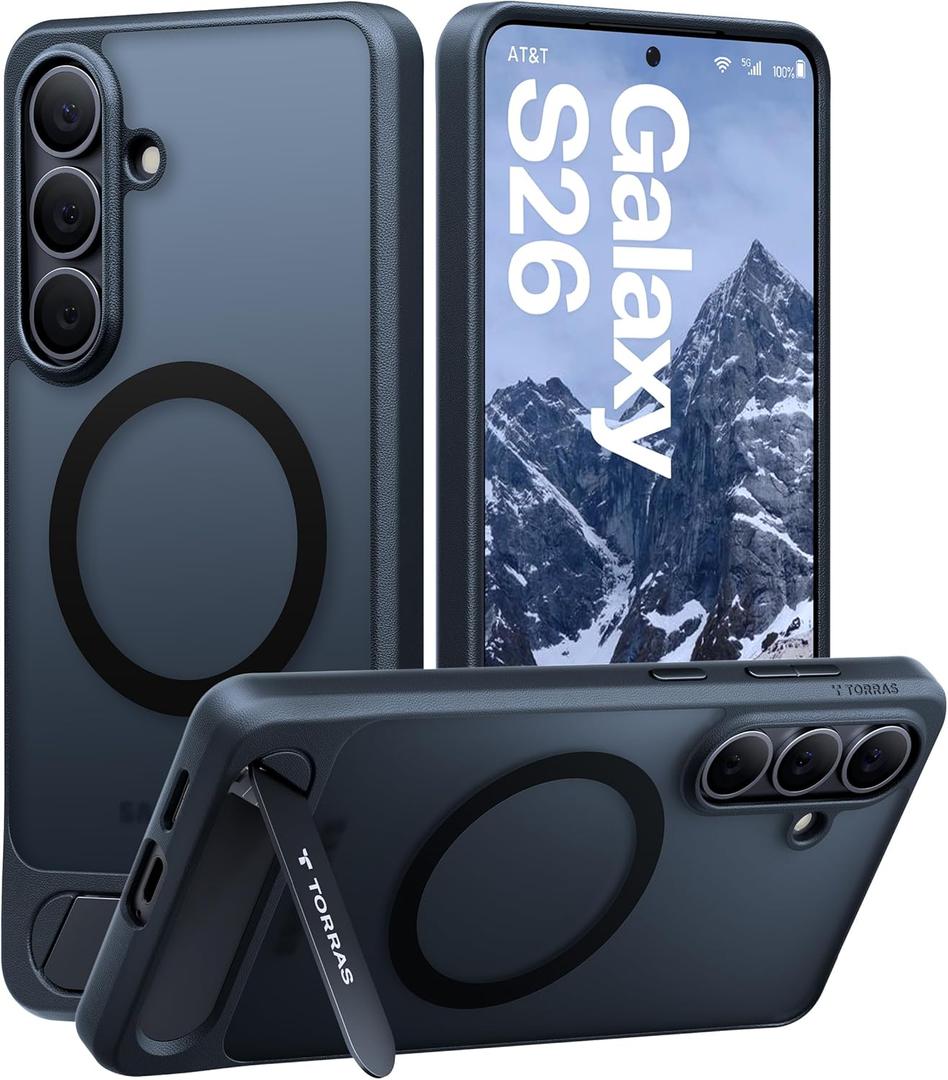 TORRAS Strong Magnetic & Seamless Stand for Samsung Galaxy S26 Case, Fit for MagSafe, Mil-Grade Drop Protection, Adjustable Kickstand for Galaxy S26 Case with Stand, Translucent Back/Black Edge