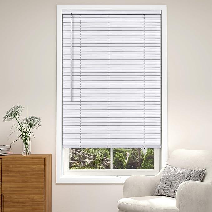 LazBlinds Cordless White 1" Room Darkening Vinyl Mini Blinds, 20" W X 36" H Horizontal Window Blinds for Home, Cordless Shades for Indoor Windows
