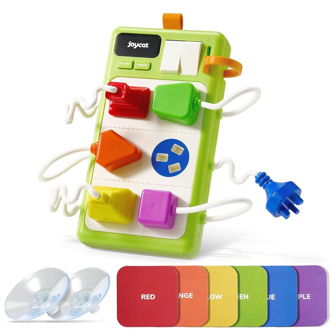 JoyCat Plug Busy Board for Toddlers 1-3, Montessori Sensory Toy with 6 Color Plugs, Songs & Sounds, Suction Cups, Travel Toy for Car Airplane, Birthday Gift for 1 2 3 Year Old