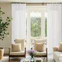 Pinch Pleat Extra Wide 72 x 108 Inch Linen Curtains for Living Room Divider Pleated Drapes with Hooks Rings Semi Sheer Cream Ivory Patio Sliding Door Big Window Curtains 108 Inch Length Ivory White, 1 Piece