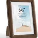 Acovy 5x7 Picture Frame, Solid Walnut Wood Picture Frame with Mat for 4x6 Photos, Rounded Corner 5x7 Wood Frame with Tempered Glass, 5 x 7 Photo Frames for Wall Hanging or Tabletop Display