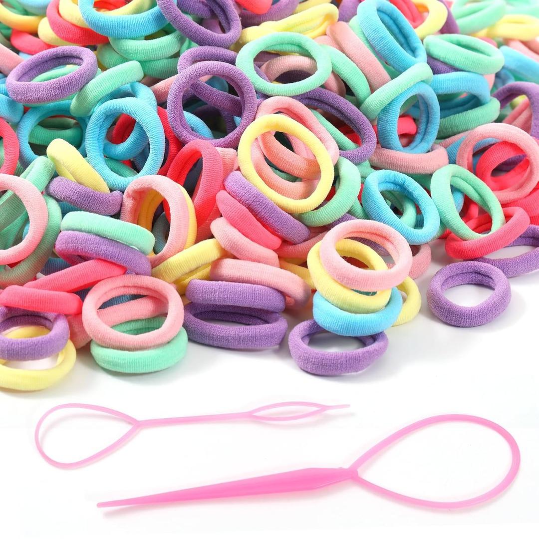 400 Pcs Ouchless Baby Hair Ties - Seamless Soft Elastic Toddler Hair Ties, No Damage Hair Elastics for Infant, Toddler & Little Girls, Kids Hair Accessories with 2 Pcs Hair Styling Tools