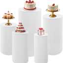 Fivenl 5 Pcs Metal Pleated Cylinder Pedestal Stands for Party, Heavy Duty White Round Cake Pedestal Stand Flower Plant Display Plinth Pillars for Wedding Birthday Event Decor