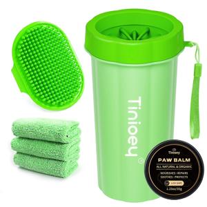 Paw Cleaner for Large Dogs with 3 Towels & Bath Brush, Muddy Foot Washer for Pets (Green)