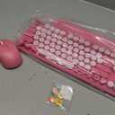 Wireless Keyboard and Mouse Combo, Cute Hot Pink Full-Size Retro Typewriter Keyboard with Round Keycaps, Magnetic Wrist Rest, Tilt Legs, 2.4GHz Cordless for Mac, Windows PC, Laptop, SABLUTE CK23