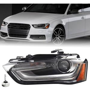 LH With Low/High Beam Light Headlight Fit for 2013-2016 Audi A4 S4 Headlamp Assembly Left Driver Side HID/Xenon Non-AFS Projector AU2502181 8K0941043E