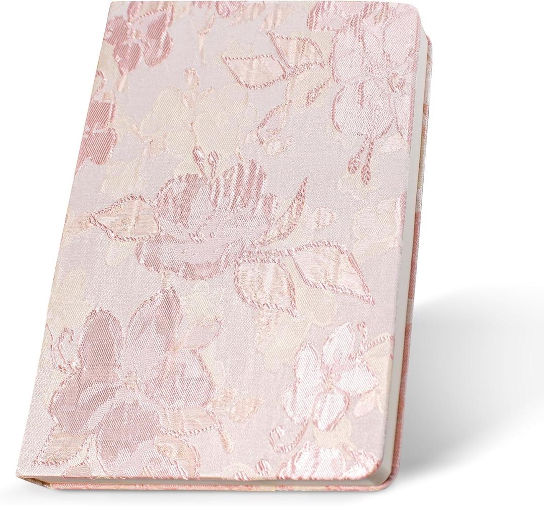 Stylish A5 Fabric Notebook  200 Pages, 120GSM, Embossed 3D Texture, Cloth Cover, Ink-Resistant Paper (Pink spring)