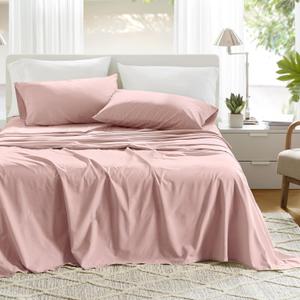 Comfort Spaces 100% Cotton Sheets Twin, Breathable & Ultra Soft Cotton Sheets, Naturally Cool Cotton Bed Sheets with 12" Elastic Pocket Fits up to 14" Mattress, All Seasons Sheet Set, Pink 3 Piece