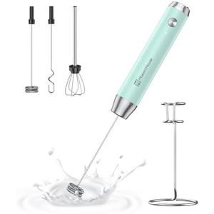 Maestri House Rechargeable Milk Frother with 3 Heads, LunaFro AS Handheld Electric Foam Maker Waterproof Detachable Stainless Steel Whisk Drink Mixer Foamer with Stand for Lattes, Cappuccino, Egg