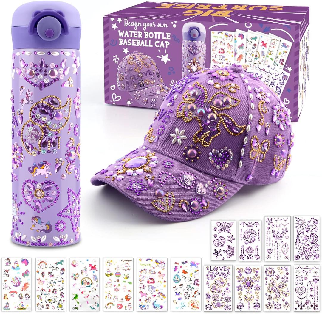 Coosilion Gifts for Kids 4 5 6 7 8 9 10 12 Years Old-Decorate Your Own Water Bottle Baseball Cap with Cute Stickers, Birthday Gifts for Girls, DIY Arts & Crafts, School Supplies for Girls