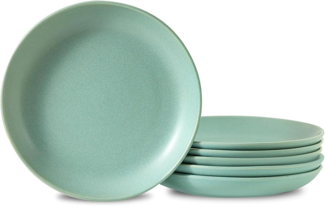 Dinner Plates Set of 6, 10 Inch Stoneware Plates for Salad, Appetizer, Dessert, Farmhouse Dinnerware Dishes for Christmas Thanksgiving Gift, Microwave & Dishwasher Safe, Matte Turquoise