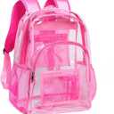 Vorspack Clear Backpack Heavy Duty PVC Transparent Backpack with Reinforced Strap for College Workplace - Pink (Large)