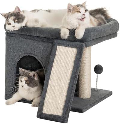 Aechonow 14‘’ Cat Tree Tower with Scratching Post, 20 * 16.5in Perch Bed for Large Adult Cats, Condo Cave for Indoor Small Medium Kittens, Dark Gray