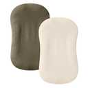 guruixu Muslin Baby Lounger Cover 2 Pack, 100% Cotton Infant Lounger Cover, Soft & Breathable Replacement Slipcover, Compatible with Snuggle Me Newborn Lounger (Dark Olive,Cream)