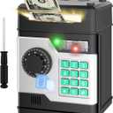 Piggy Bank, Automatic Electronic Piggy Bank for Kids Boys Girls with Password and Fingerprint Unlocking Simulation, Money Bank Kids Safe Toys for 3 4 5 6 7 8 9 10 Year Old Boy Girl (Black)