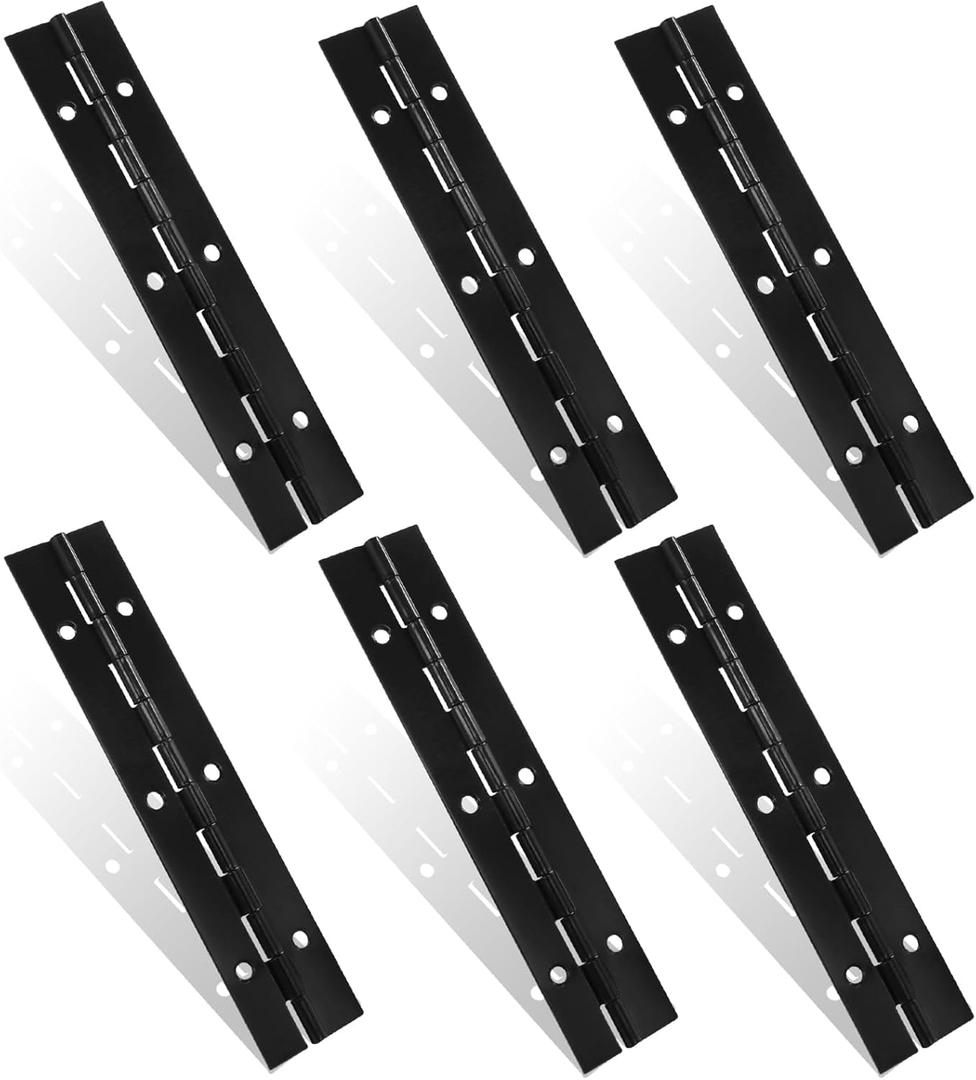 6 Pack 6 inch Heavy Duty 304 Stainless Steel Piano Hinge, Marine Grade Continuous Hinge with Holes for Cabinets, Boat & Marine Doors(Black)