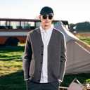 Men's Cardigan Sweater Button Front V-Neck Long Sleeve Knit Sweaters (Gray, 3XL)