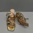 Mostrin Womens Sandals Strappy Heels for Women Lace Up Square Open Toe Heels Tie Up High Heeled Sandals for Prom, Party, Daily Wear (8, Gold)