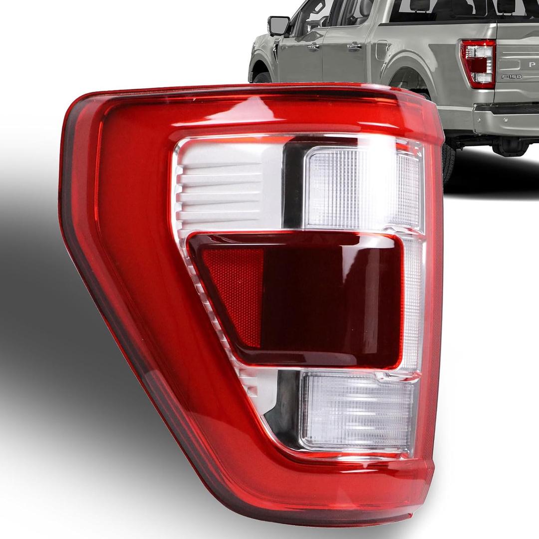 Nakuuly LED Tail Light with Blind Spot Compatible With 2021 2022 2023 Ford F150 Left Driver Side Taillight Rear Brake Lamp Signal Assembly # ML3Z-13405-D (Module NOT Included) (LED Type with Chrome Housing)