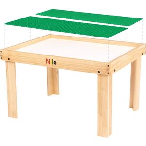 NILO Kids Play Table Set with 2 Compatible Lego Duplo Detachable Two-Sided Baseplates/Boards/Mats (N34 Activity Table w/Holes, 24x32x20 and 2X Green Base Plates 12x32)
