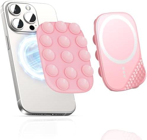 Set of 3 Pack, smofish Magnetic Suction Phone Mount for MagSafe Case, Silicone Sticky Grip Holder for iPhone 16/15/14/13/12, Removable Hands-Free Selfie/Video for TikTok Influencers, Women Gift, Pink