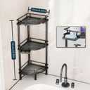Consumest Corner Shower Caddy Stand - 3 Tier Shower Organizer with Soap Holder, Tall Floor Corner Shelves Standing with Adjustable Feet & 4 Hooks, Storage Rack for Bathroom Black
