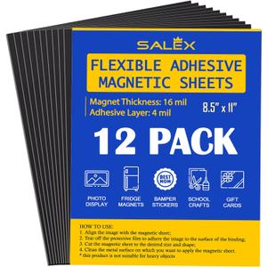 Magnetic Sheets with Adhesive Backing for Crafts, DIY. 12 Strong Craft Magnets 8.5" x 11" to Make Flexible Magnet Self Sticky Tapes, Strips, Squares, Sheet for School Classroom Board, Fridge, Photos