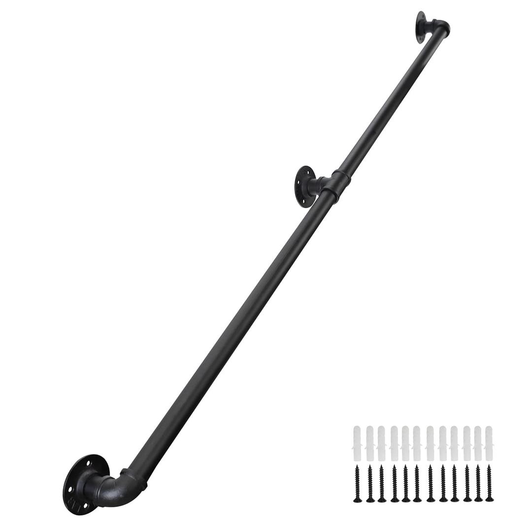 Staircase Handrails 6.6FT, Galvanized Steel Stair Railing Easy to Install, Iron Balusters Hand Railing Indoor Outdoor for Household or Commercial Buildings