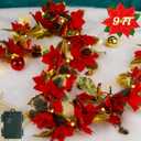Glintoper Christmas Poinsettia Garland, 9 FT Lighted Artificial Garlands with Red Flowers, Battery Operated with Timer Poinsettia String Lights, Light up for Xmas New Year Holiday Home Decor