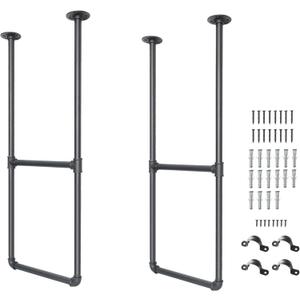 DIYHD 2 Tier Ceiling Mount Black Shelf Bracket,U Shape Pumbing Pipe Kitchen Storage Brackets (No Planks), 37" Bracket-2 Pairs