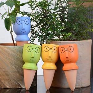 QinSuiKai 4 Pack Plant Watering Devices, Terracotta Watering Spikes, Vacation Self Watering Planter Insert, Automatic Plant Waterer for Indoor Outdoor Plants (Big Head)