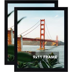 OMISHE 2 Pack 9x11 Picture Frame Black for Wall Hanging or Tabletop, 9 x 11 Frame Composite Wood Wall Gallery Photo Frame,Black